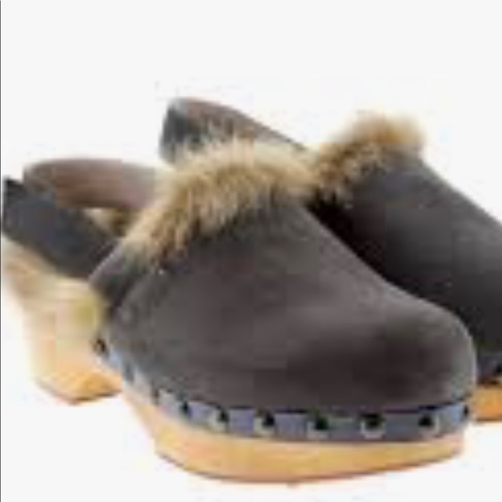 Mou Size 40 Wood Toscana Mules in Grey/Brown Suede